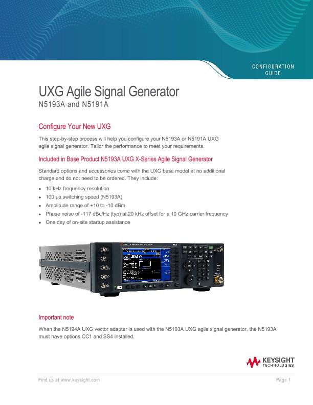 UXG Agile Signal Generator N5193A and N5191A PDF Asset Page Keysight